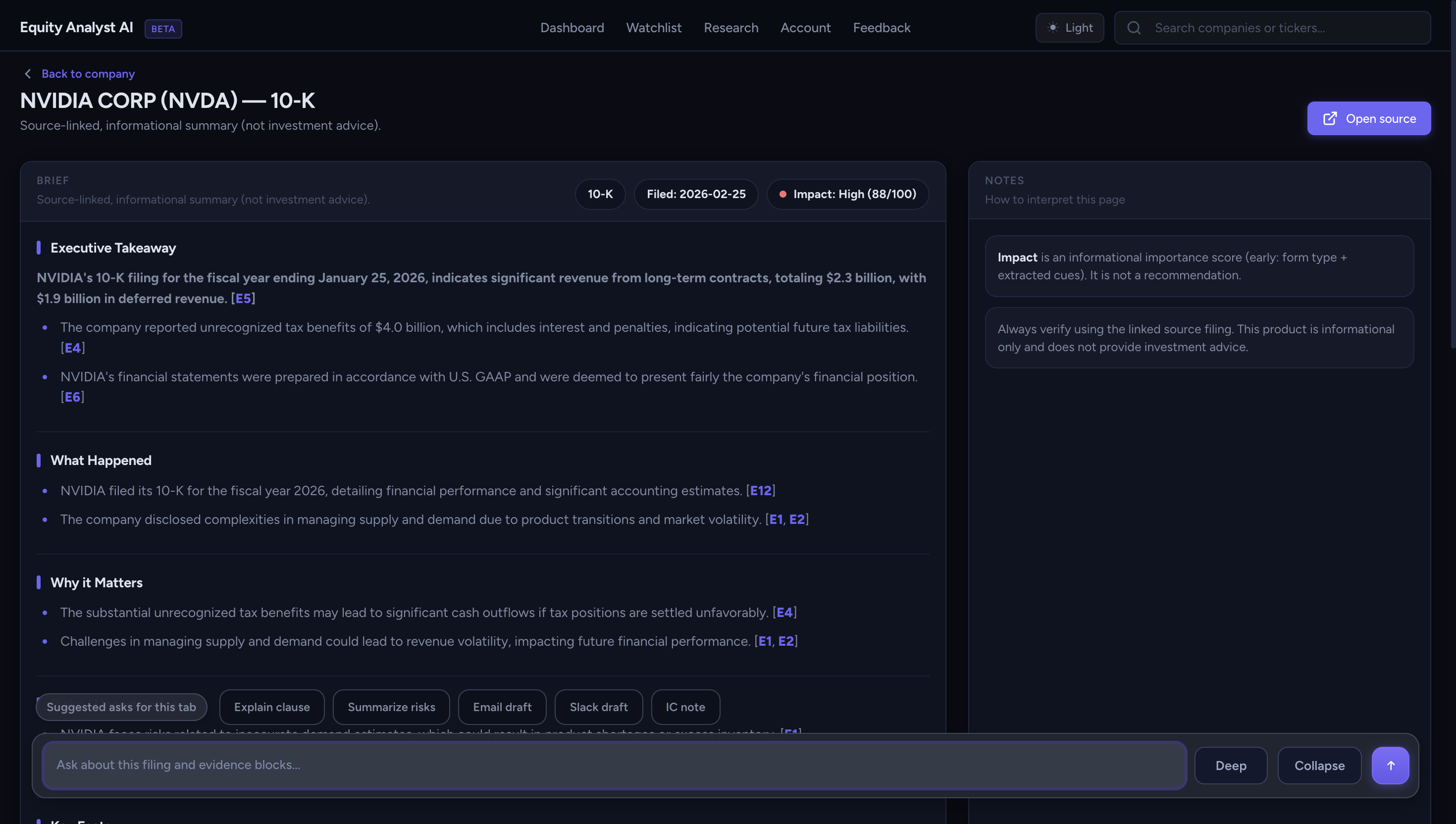 NVIDIA filing brief in dark mode