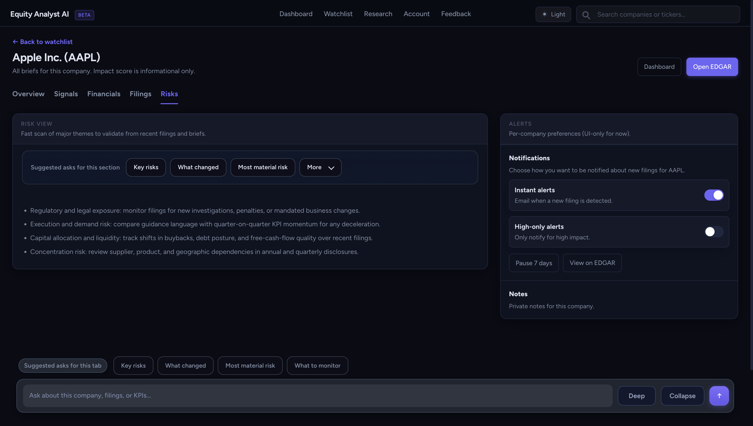 Company risks in dark mode