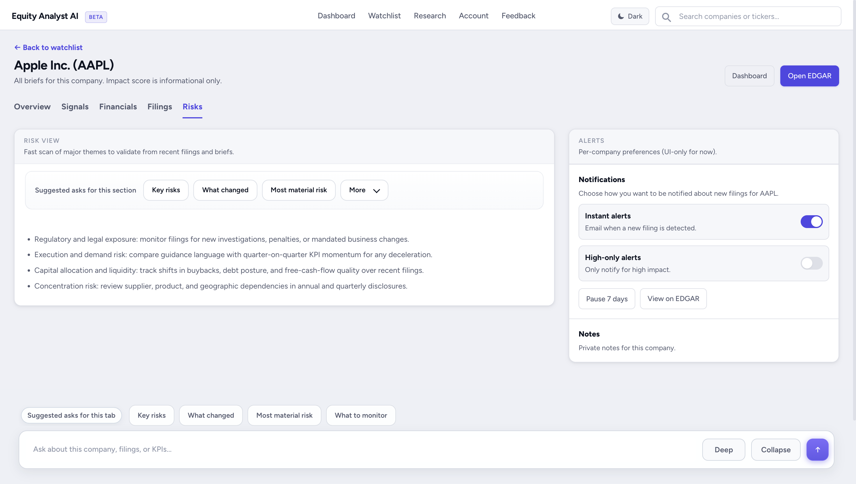 Company risks in light mode